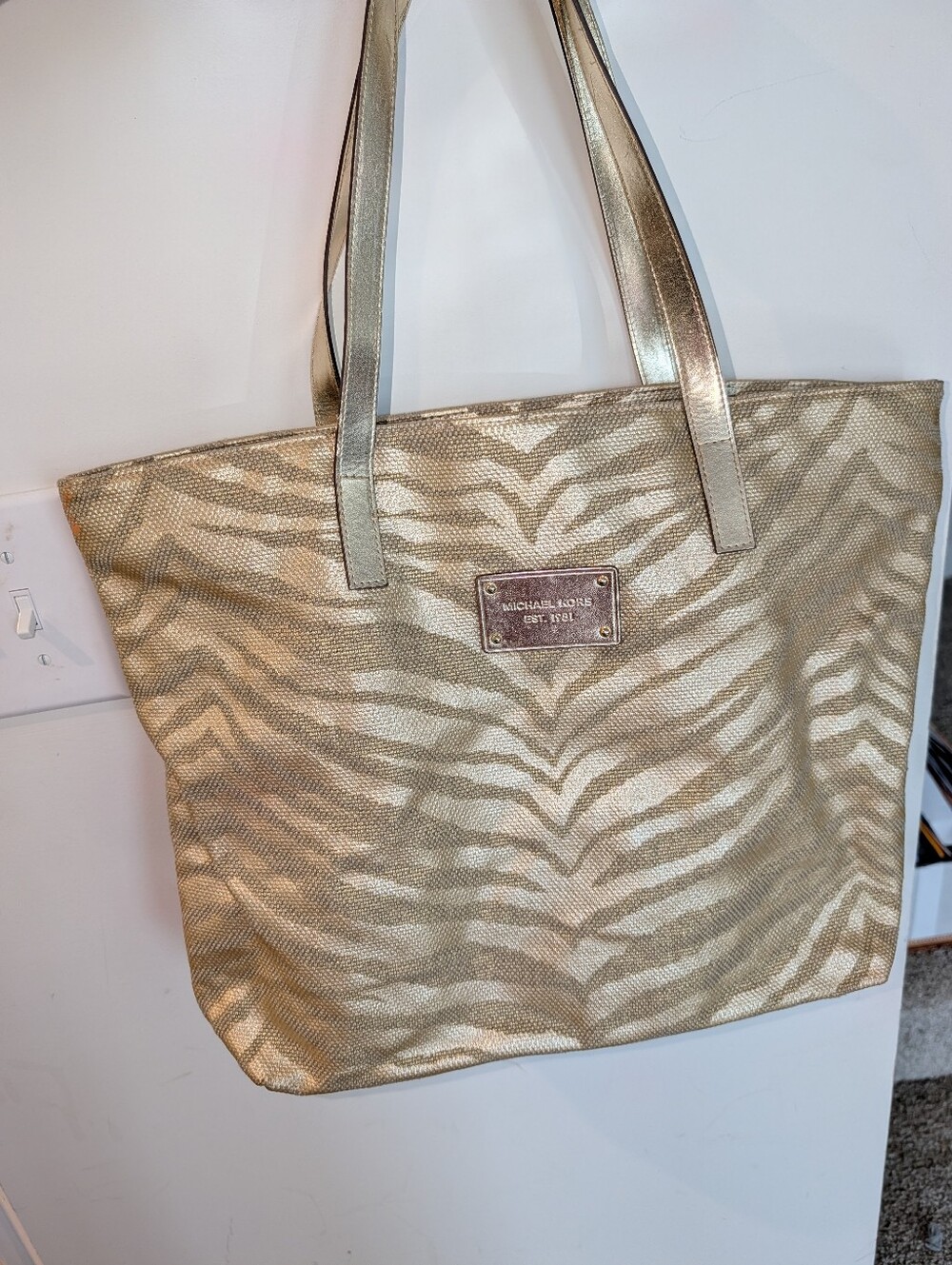 Michael Kors Metallic Gold Zebra-Pattern Tote